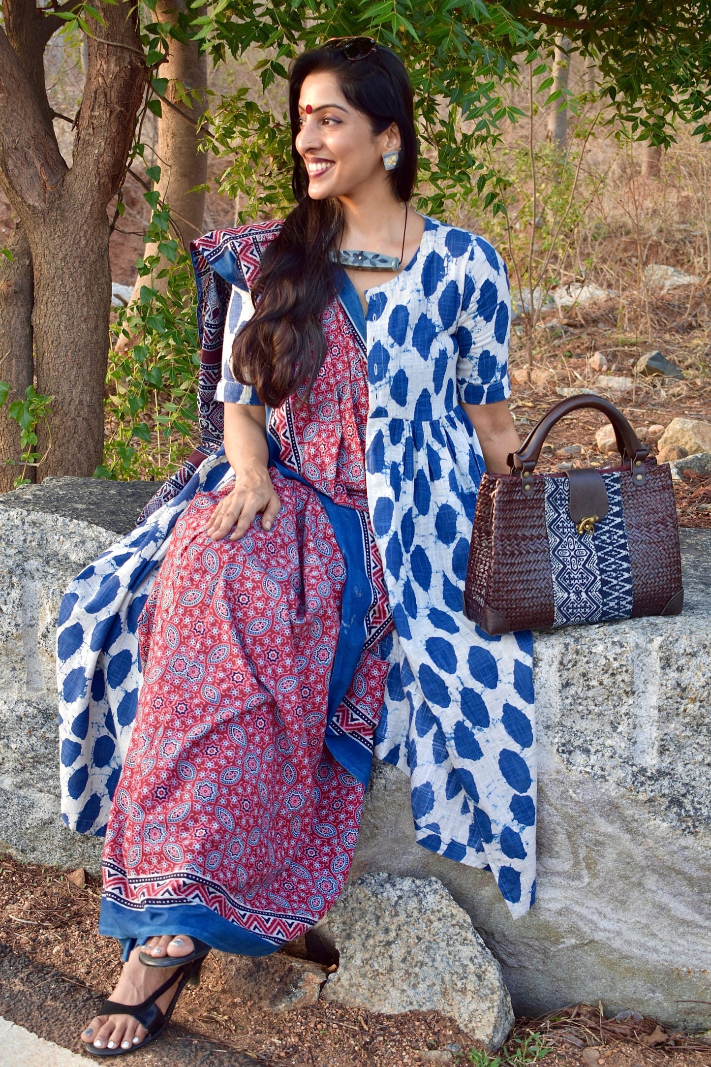 Woven Bag with Indigo fabric