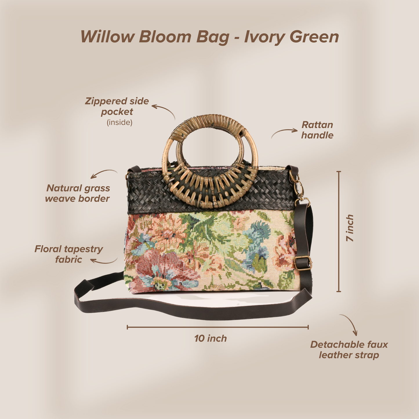 Willow Bloom Bag (Medium 10*7) - Ivory green