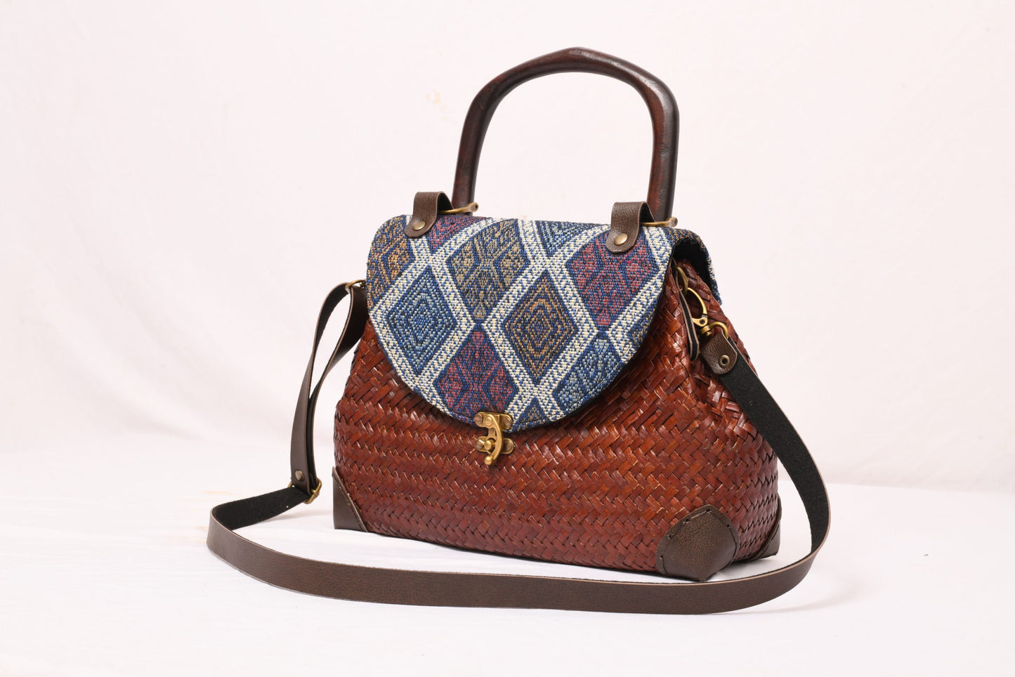 Woven Handbag with Fabric Flap