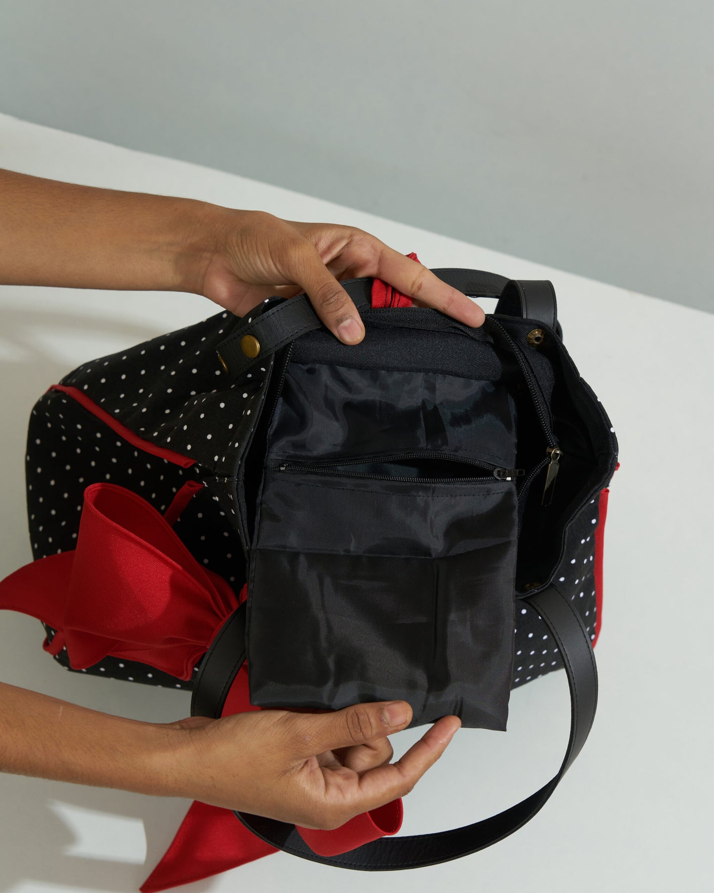 Canvas fabric Polka Dot Bowbag