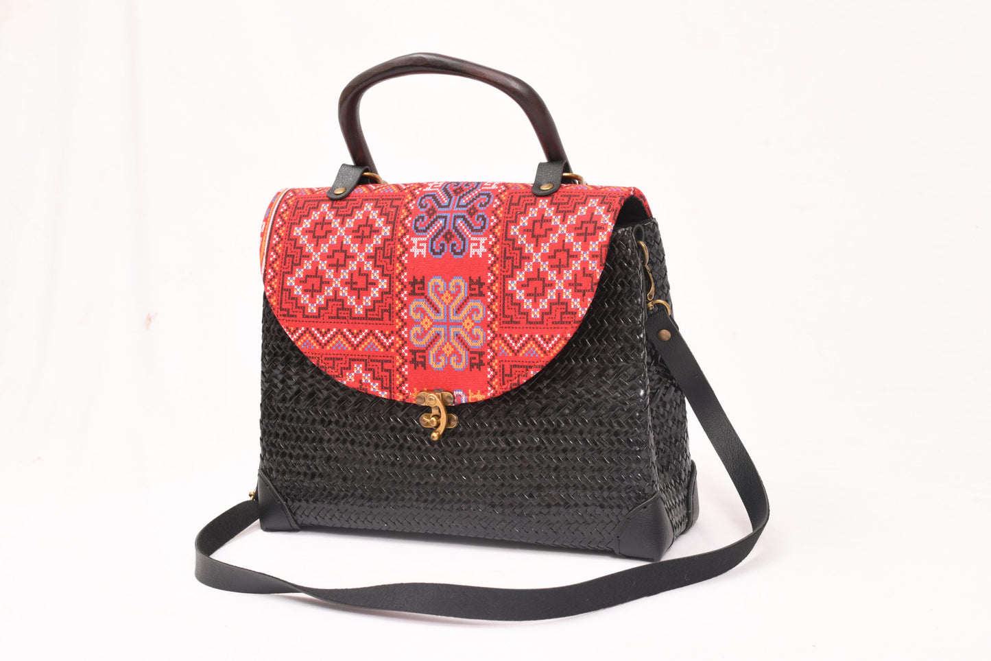 Woven Bag with Red Fabric