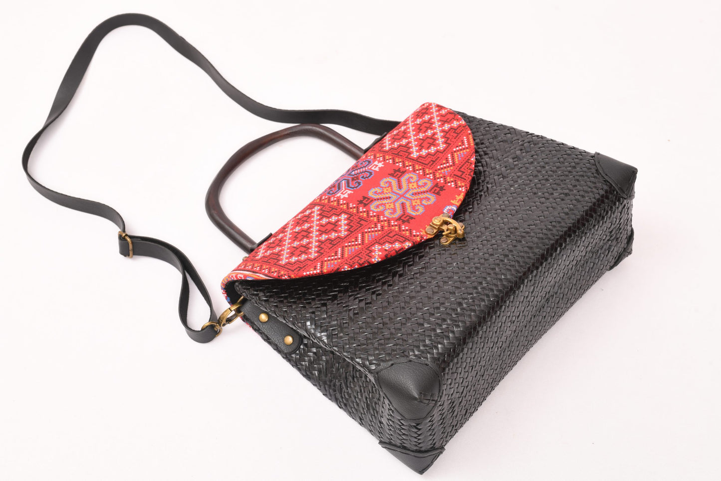 Woven Bag with Red Fabric