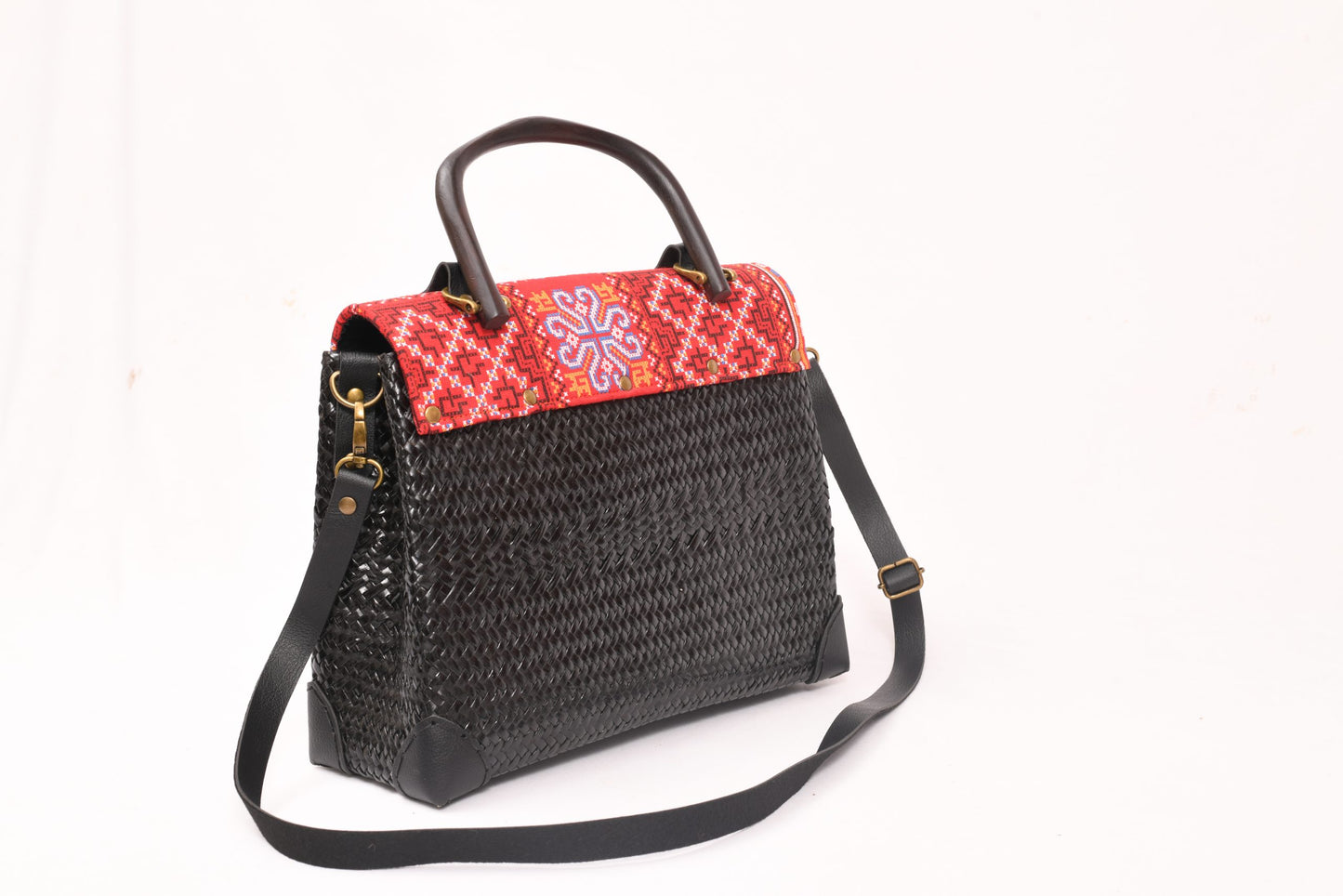 Woven Bag with Red Fabric