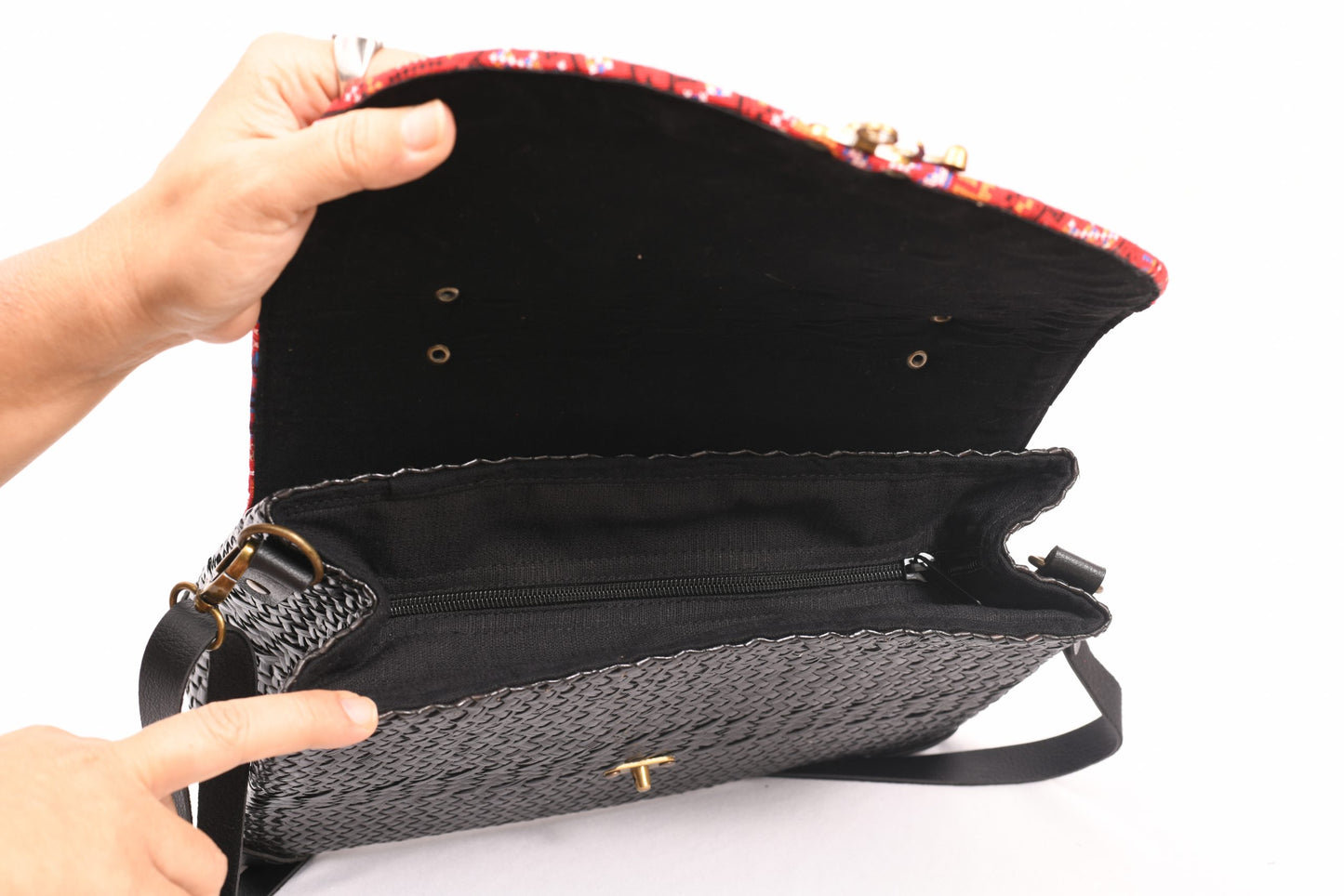 Woven Bag with Red Fabric