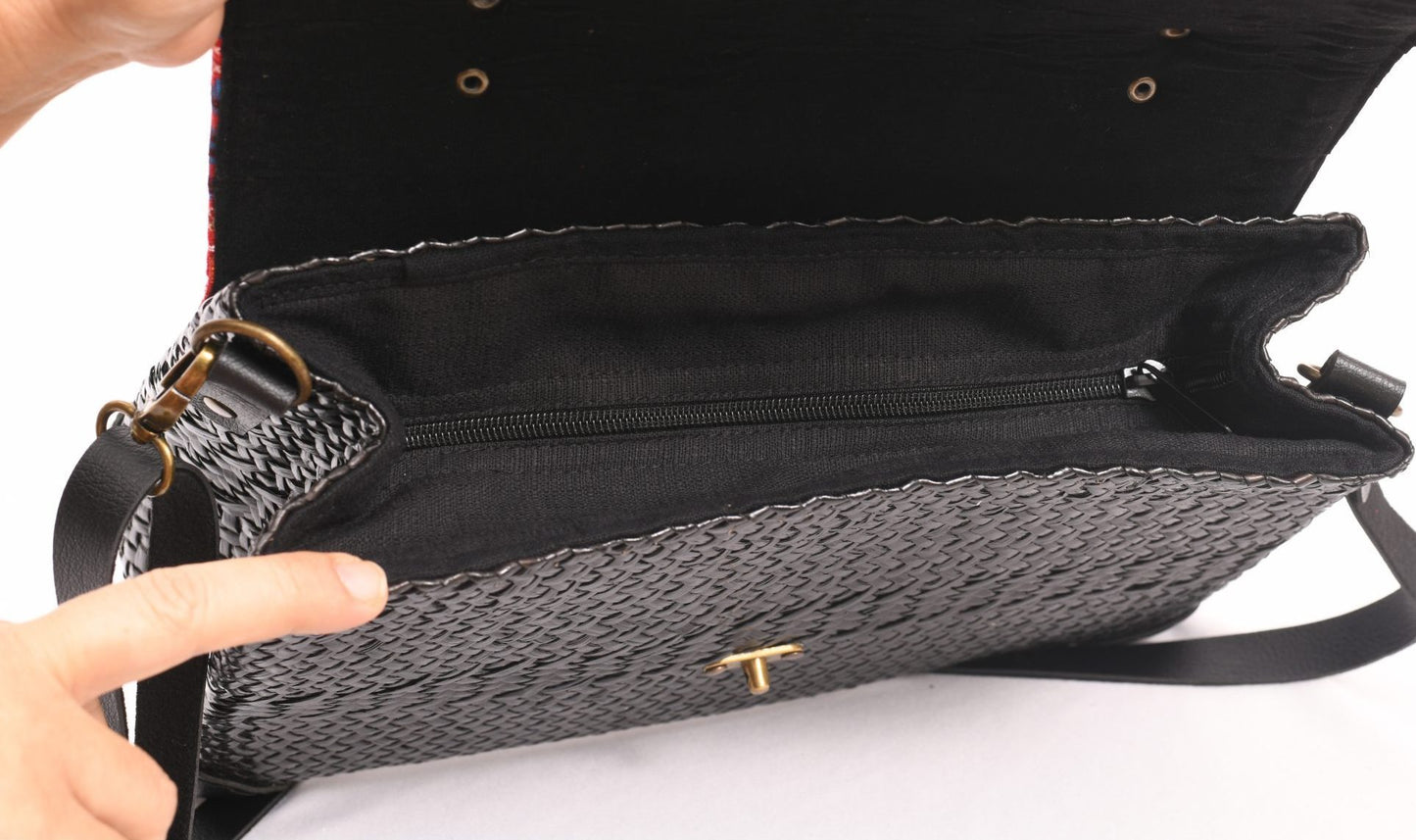 Black Woven Bag with Yellow Fabric