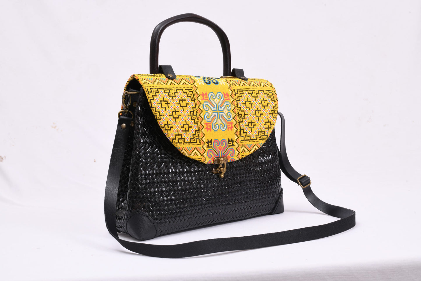 Black Woven Bag with Yellow Fabric