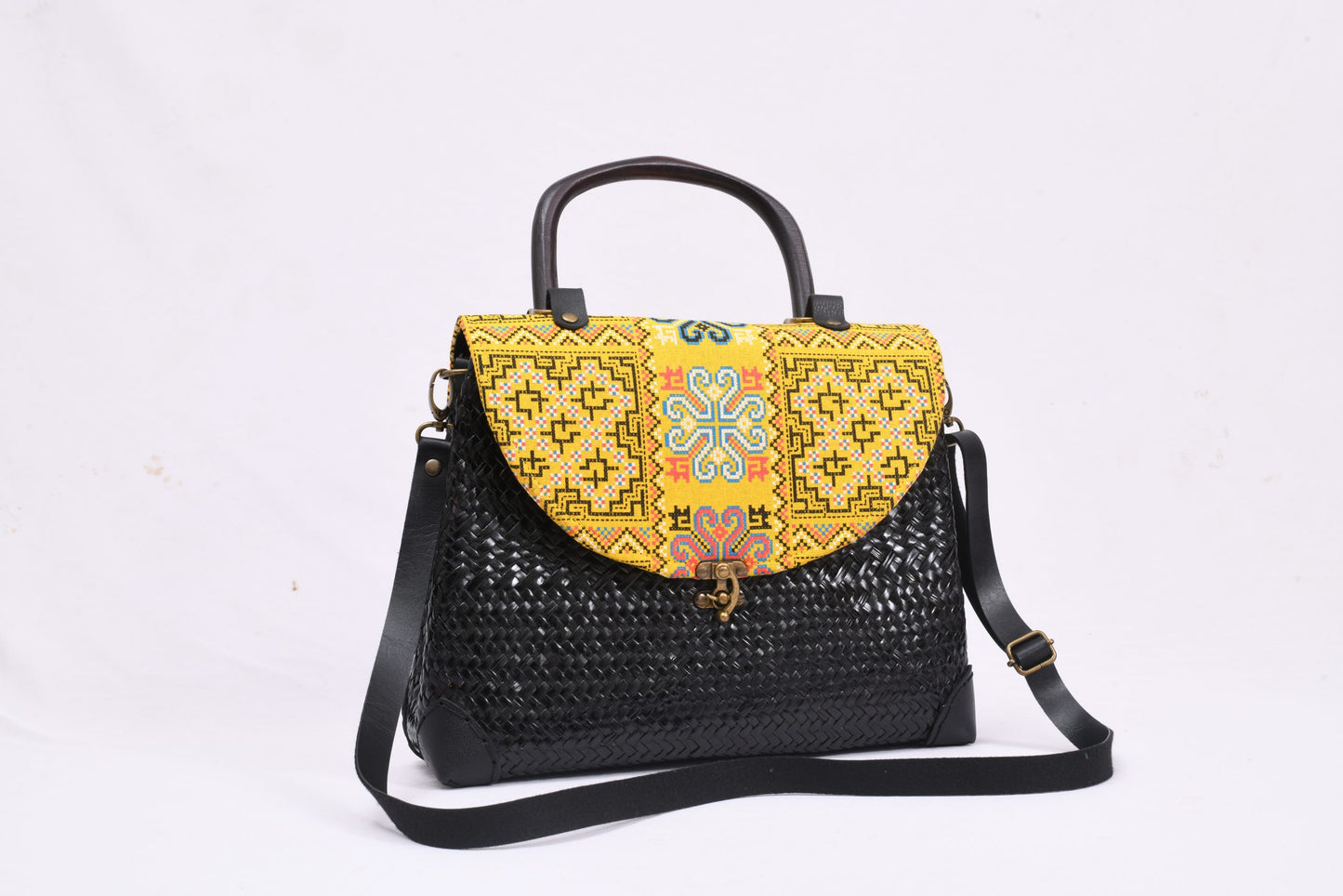 Black Woven Bag with Yellow Fabric