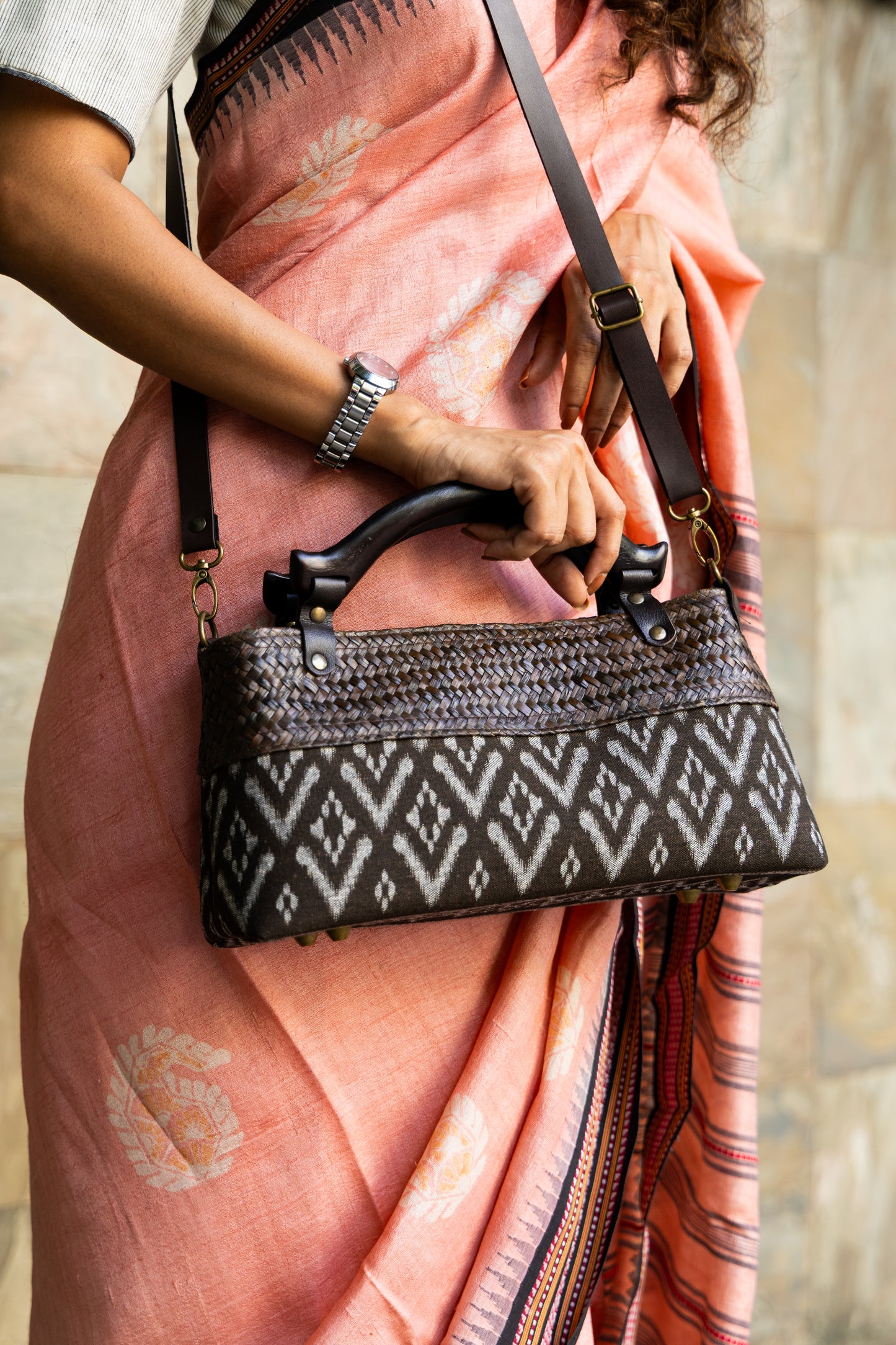 Compact Ikkat Bag (Charcoal Grey)