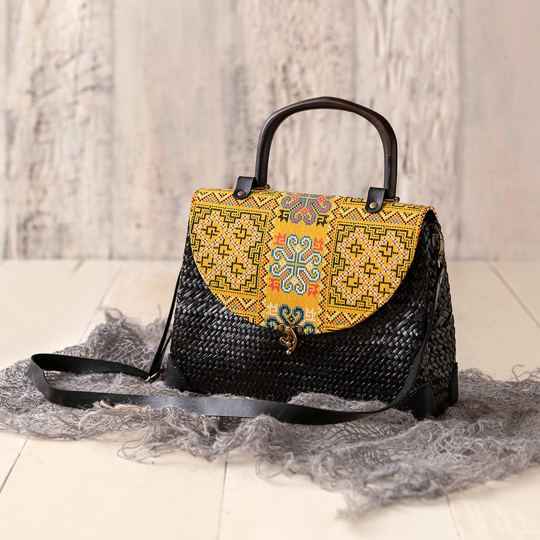 Black Woven Bag with Yellow Fabric