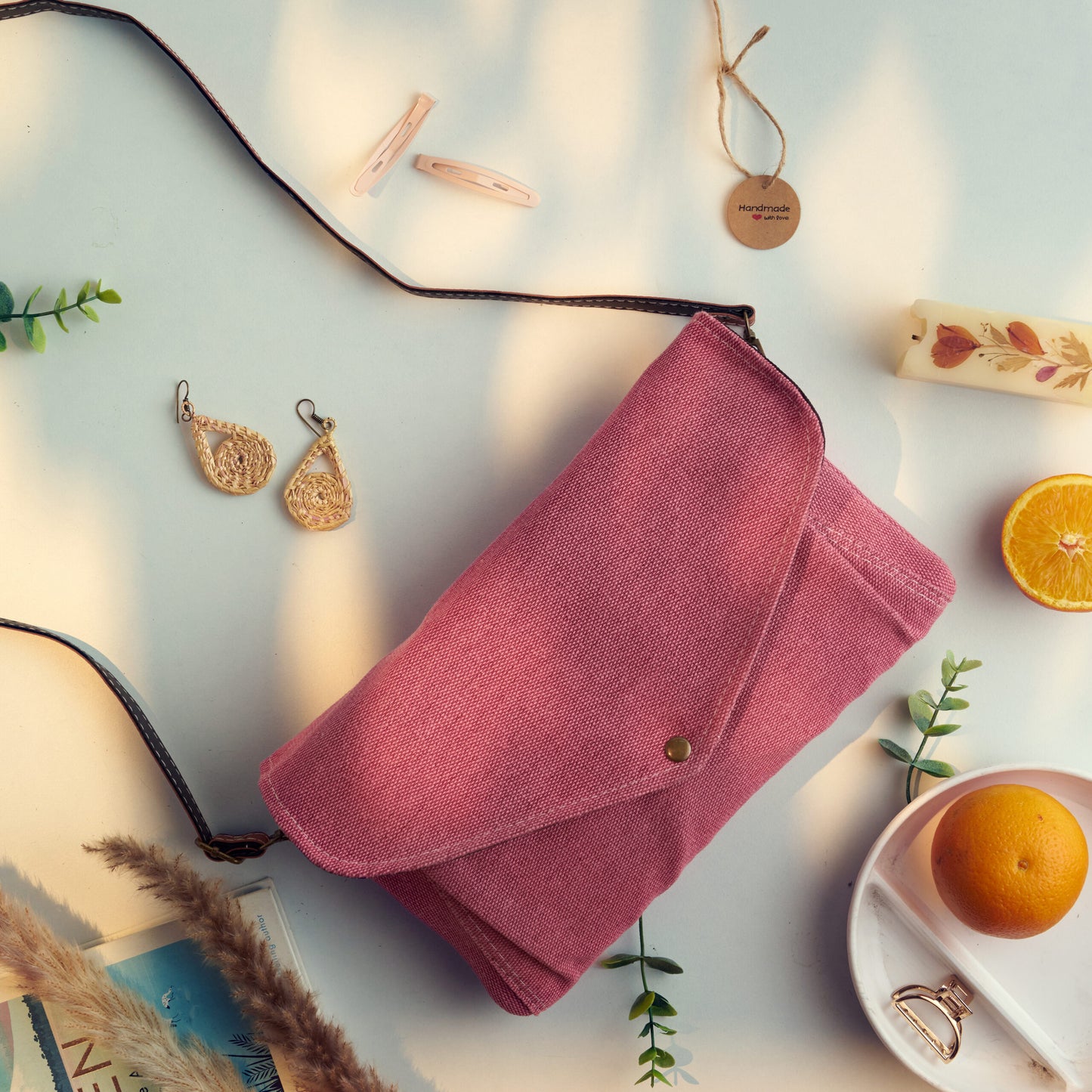 Sweet Pink canvas fabric Sling bag