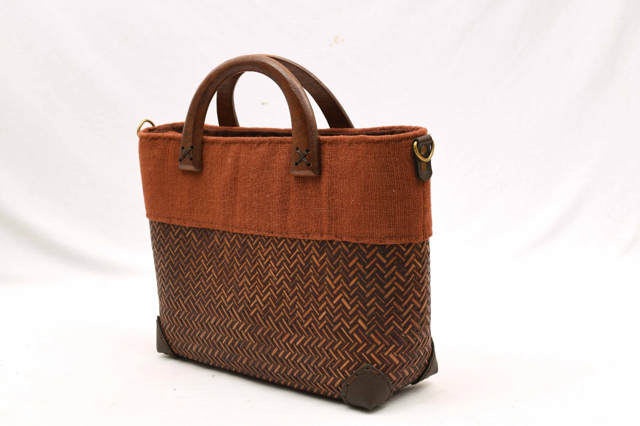 Woven Handbag with Fabric