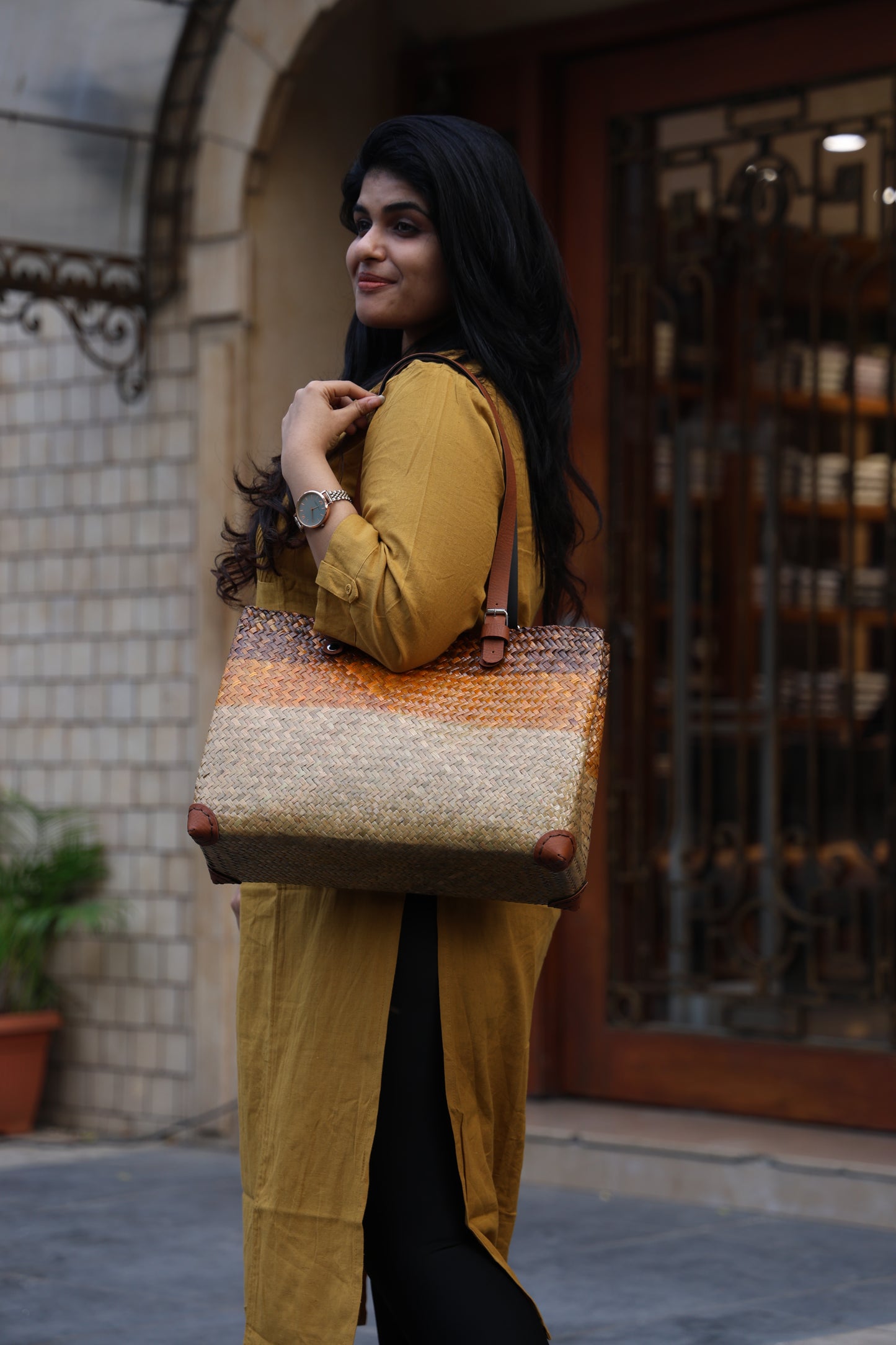 Straw Shopper Bag Tan