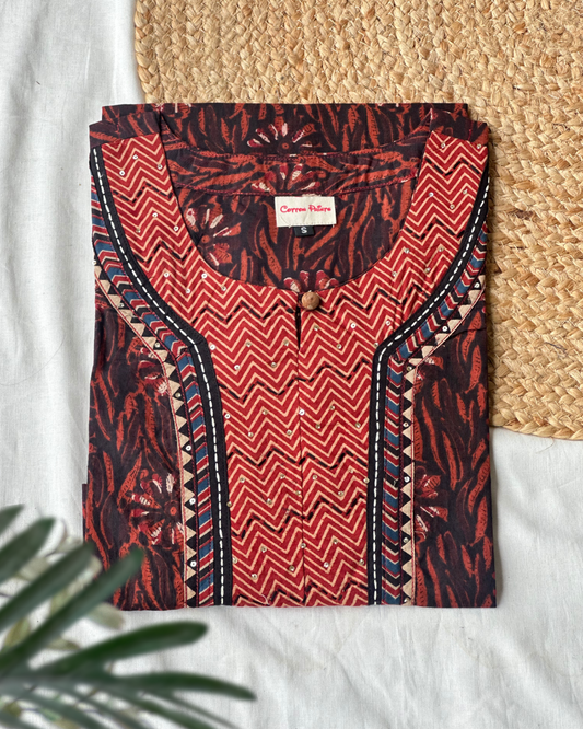 Jahota Hand Block Kurti (Brown)