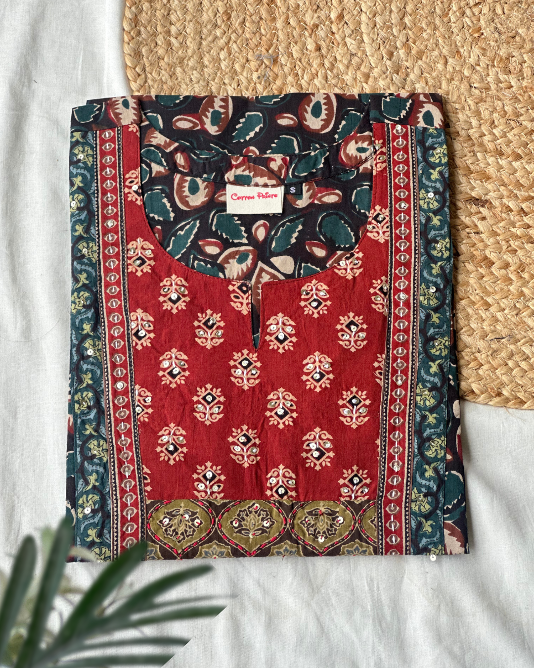 Jahota Hand Block Kurti (Green)