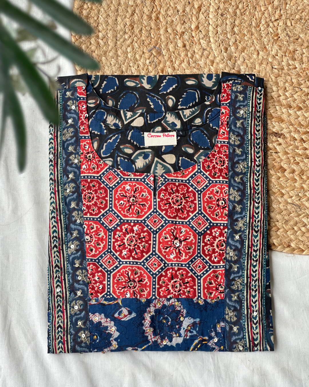 Jahota Hand Block Kurti (Blue leaf)