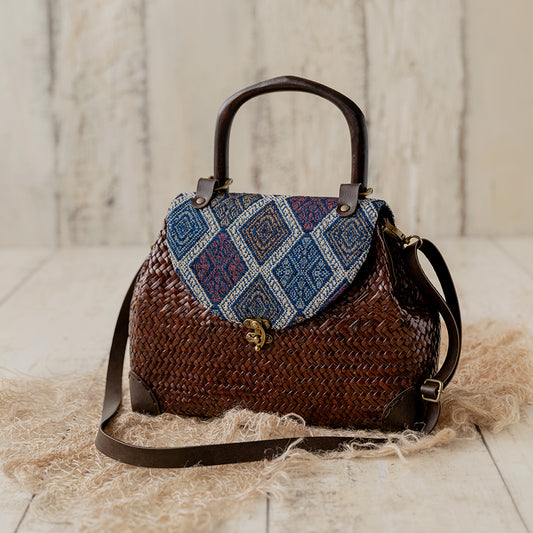 Woven Handbag with Fabric Flap