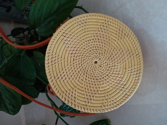 Round Rattan Bag - Yellow