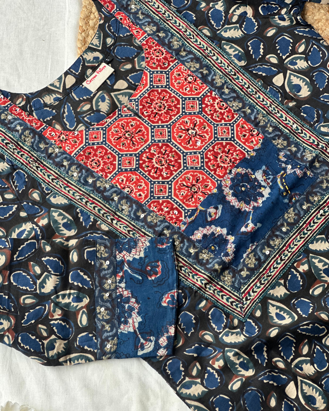 Jahota Hand Block Kurti (Blue leaf)