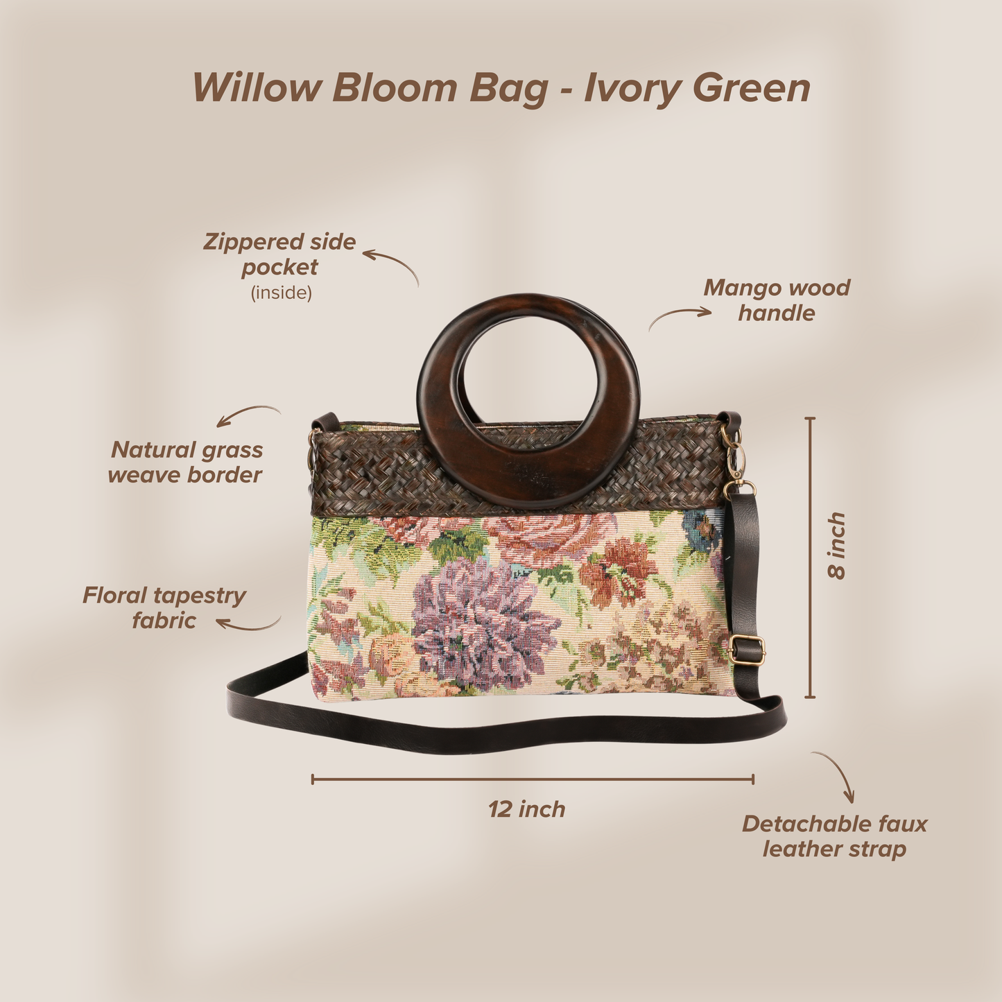 Willow Bloom Bag (Big 12*8) - Ivory green