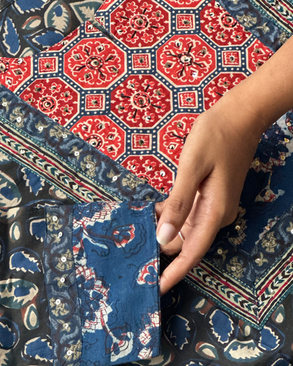 Jahota Hand Block Kurti (Blue leaf)