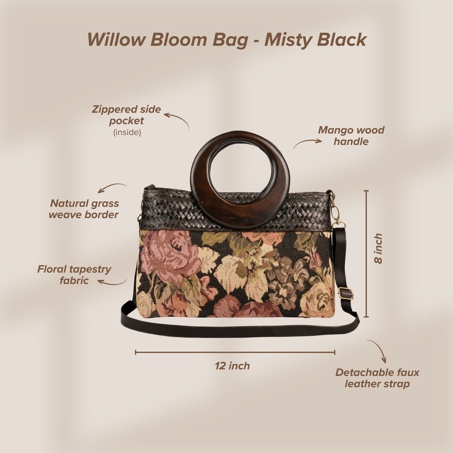 Willow Bloom Bag (12*8) - Misty Black