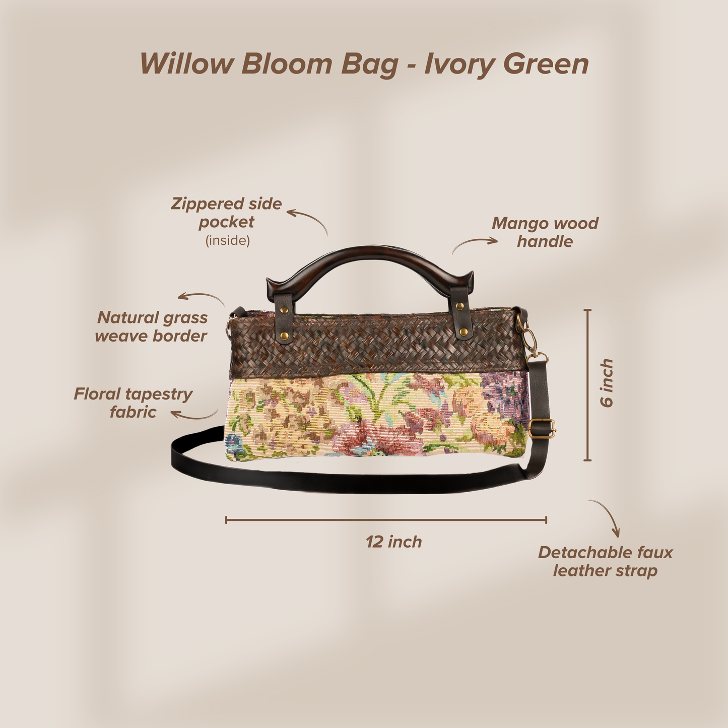 Willow Bloom Bag (Slim 12* 6) - Ivory Green