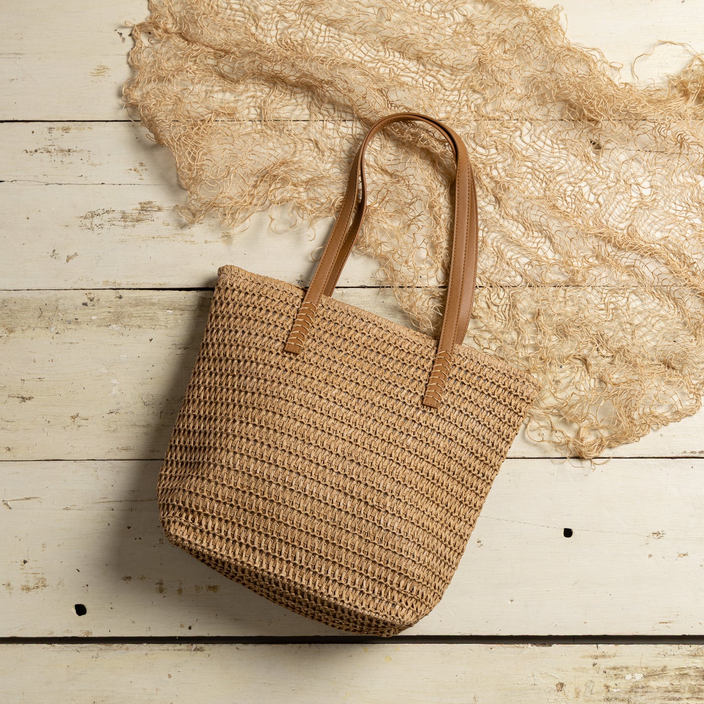 Natural Raffia Crochet Tote