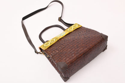 Brown Woven Bag with Yellow Fabric