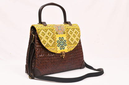 Brown Woven Bag with Yellow Fabric