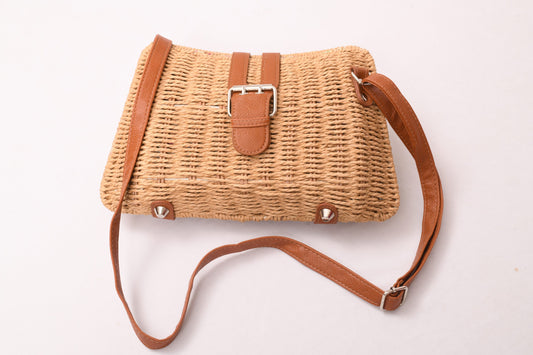 Straw Crossbody Sling - Brown