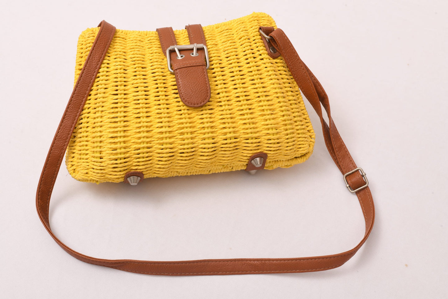 Straw Crossbody Sling - Yellow