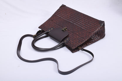 Holdall Woven Bag with Brown Faux Leather