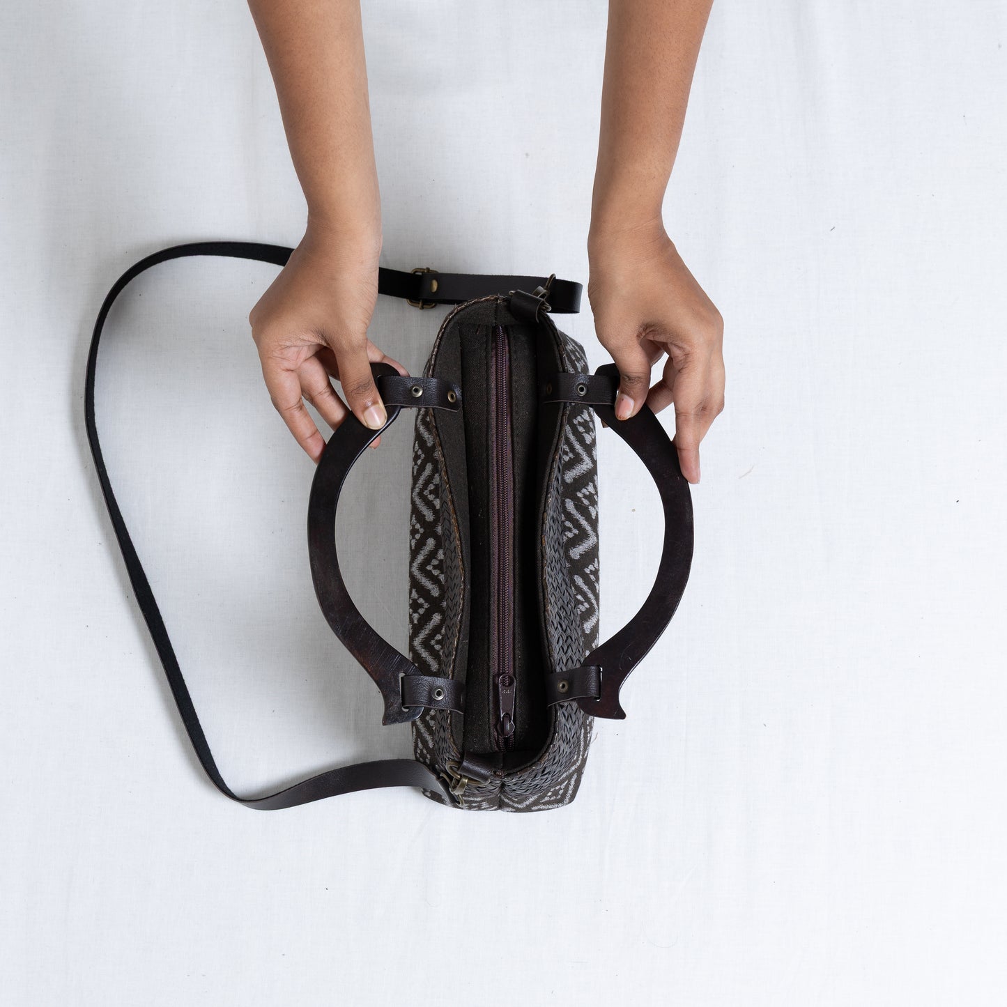 Compact Ikkat Bag (Charcoal Grey)