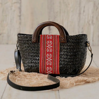 Woven Sling Bag with Fabric