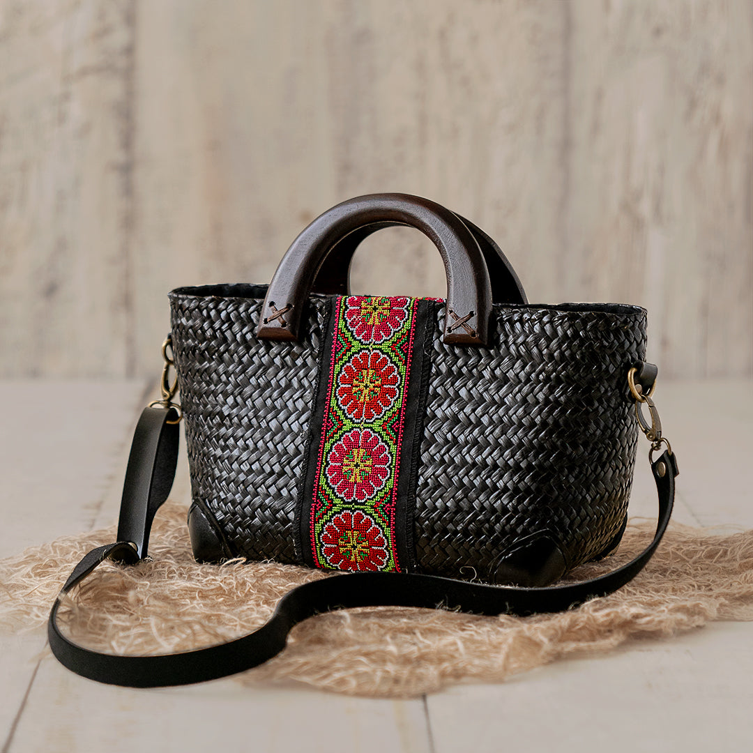 Woven Slingbag with Floral Strap