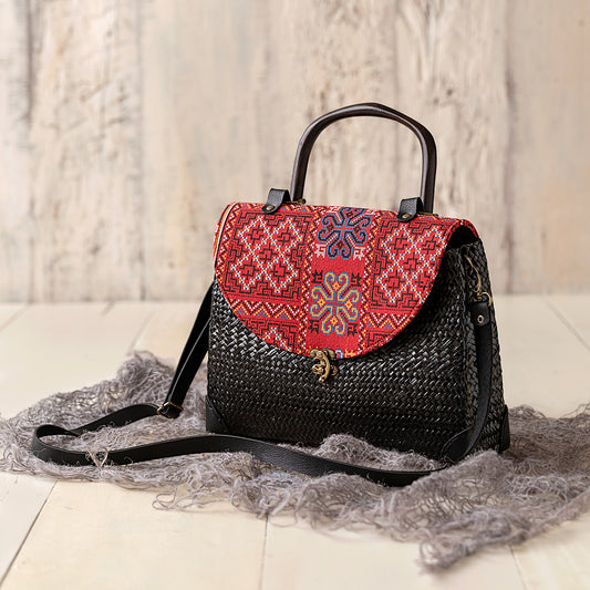 Woven Bag with Red Fabric