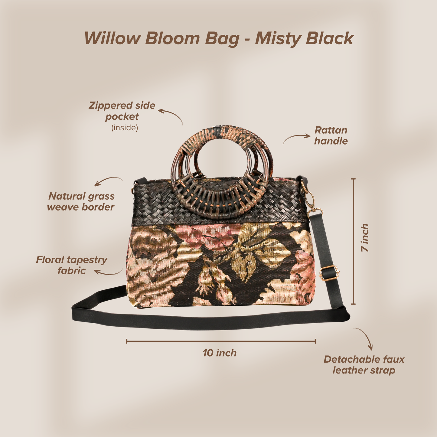 Willow Bloom Bag (Medium 10*7) - Misty Black