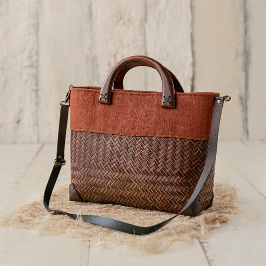 Woven Handbag with Fabric