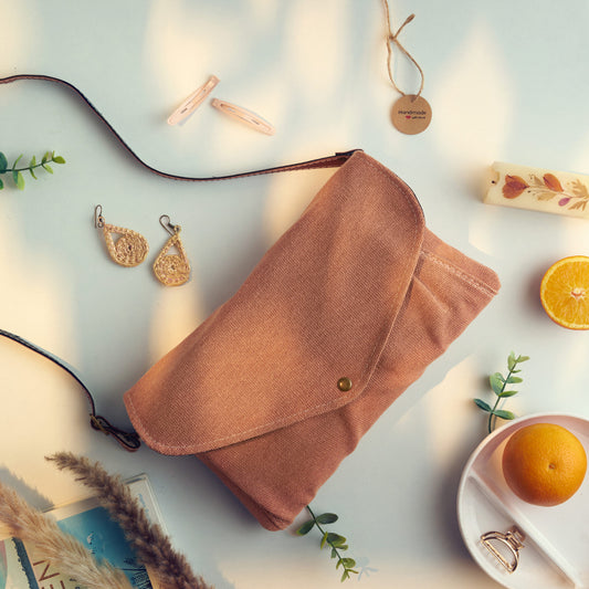 Apricot canvas fabric Sling bag