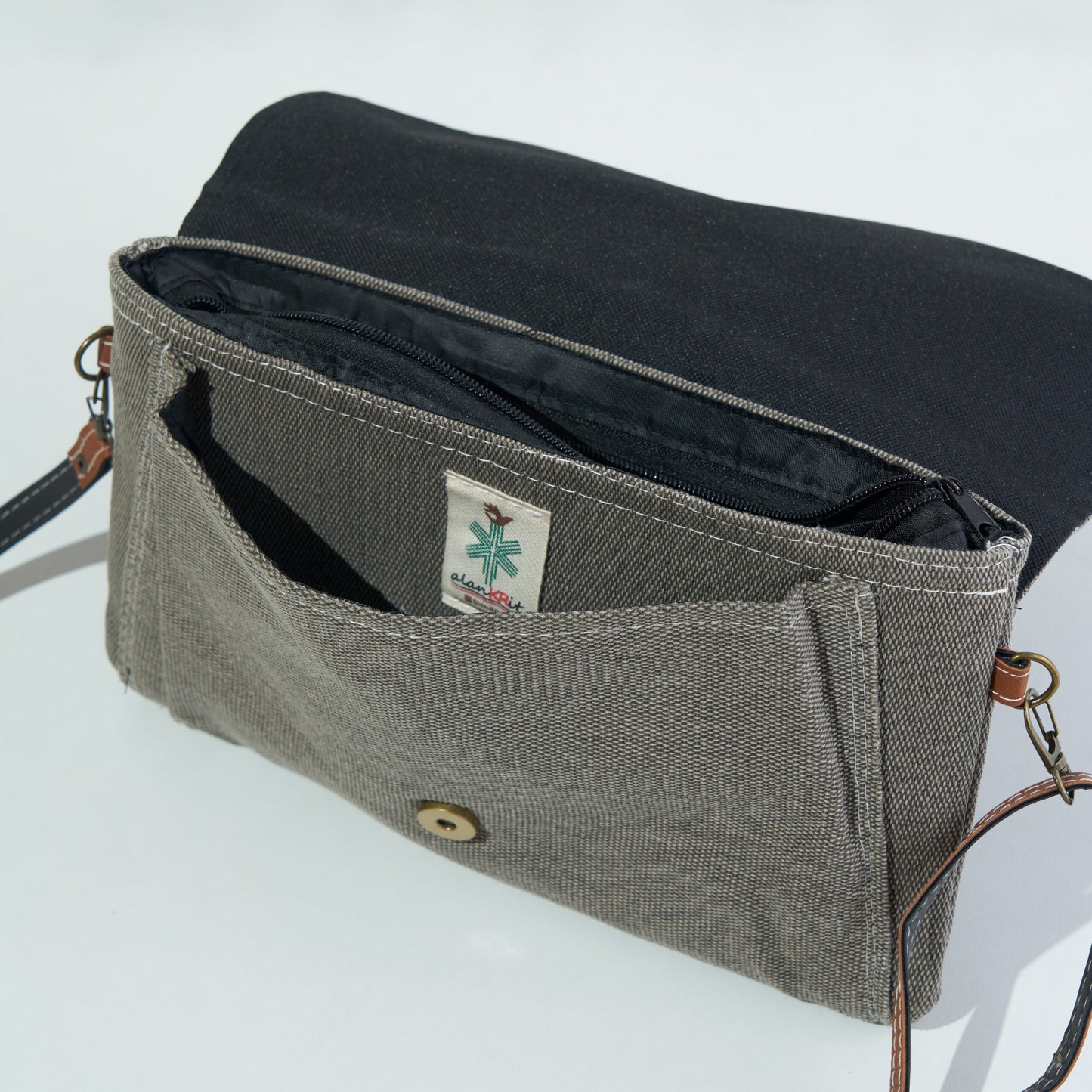 Simply Taupe canvas fabric Sling bag